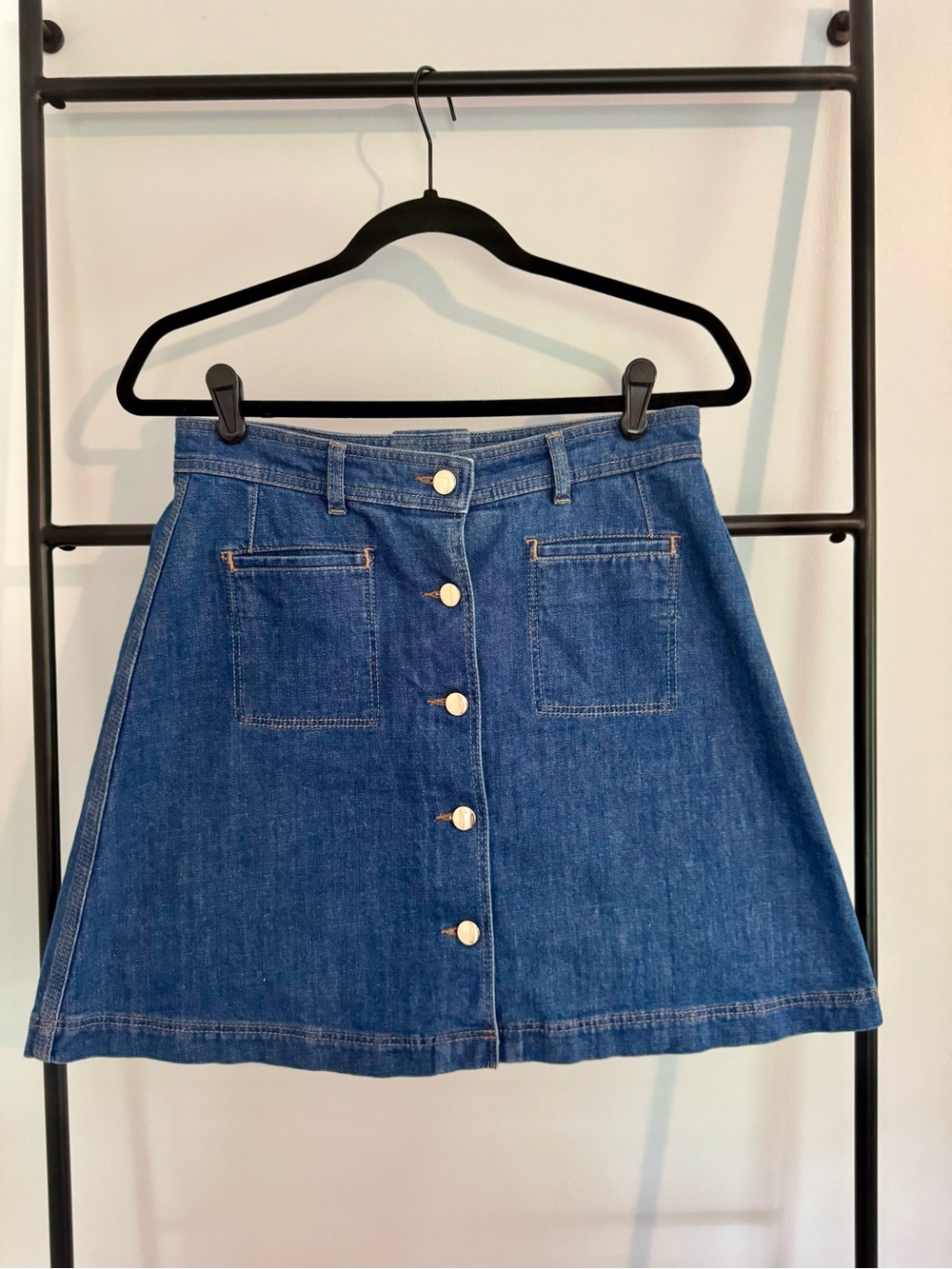 Massimo Dutti Classic Blue Denim Button-Front High-Waist Mini Skirt, Size 6